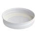 A white metal lid with a plastisol liner designed for jars or containers.