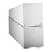 A stainless steel rectangular cabinet with a slot.