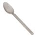 A Front of the House Brandon stainless steel teaspoon with an antique design.