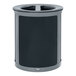 A white and grey Rubbermaid Enhance dual stream trash can with lid.