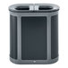 A black and grey Rubbermaid dual stream trash can.