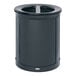 A Rubbermaid black round dual stream decorative waste receptacle with a lid.