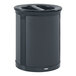 A black Rubbermaid dual stream round waste receptacle with a black lid.