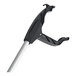 A black and silver pole with a white trigger grip and black handle.