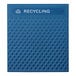 A blue Rubbermaid decorative panel with white text that says "Recycling"