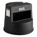 A black plastic Lavex step stool with white lettering.