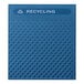 A blue Rubbermaid decorative panel with white text that says "Recycling"