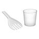 A clear plastic measuring cup with a black handle.