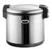 A Galaxy stainless steel rice warmer with a lid.