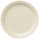 A close-up of a Libbey Porcelana cream white plate with a narrow white rim.