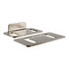 Two metal plates with a silver finish used for Lancaster Table & Seating church chairs.