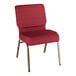 A Lancaster Table & Seating church chair with burgundy fabric and metal legs.