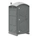 A grey J & J portable toilet with a white lid.