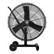 A black Big Ass Fans AirEye pedestal fan on wheels.