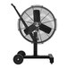 A black Big Ass Fans AirEye pedestal fan with wheels.