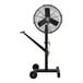 A black Big Ass Fans AirEye pedestal fan on a white stand.
