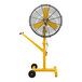 A yellow pedestal fan with Big Ass Fans yellow blades.