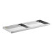 A silver rectangular stainless steel shelf.