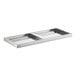 A silver rectangular Regency stainless steel shelf with a couple of holes.