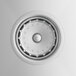 A close up of a stainless steel sink drain with a circular metal object with holes.