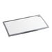 A white rectangular glass lid with a silver frame.