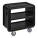 A black plastic Cambro service cart with wheels.