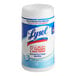 A white container of Lysol disinfecting wipes with a blue label.