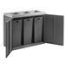 A dark gray Lancaster Table & Seating rectangular steel waste receptacle with three compartments.