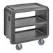 A charcoal gray plastic cart with swivel casters.