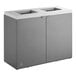 A dark gray rectangular steel waste receptacle with two doors.