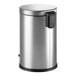 A silver stainless steel Lancaster Table & Seating step-on trash can with a black lid.