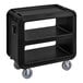 A black Cambro service cart with wheels.