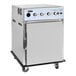 A stainless steel undercounter cook and hold oven with a smoker feature on caster wheels.