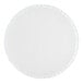 A close-up of a white Baker's Lane round cake drum with a white edge.