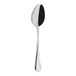 A silver spoon with a black handle.