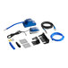 A Little Giant blue and black power supply kit with wires and a hose.