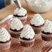 Cupcakes with Brill Vanilla Old Fashioned Buttercreme frosting on a metal cooling rack.