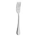 A silver fork with a white handle.