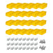 A row of yellow plastic bins in a yellow container with screws.