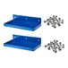 Two blue steel DuraHook shelves with screws and nuts.