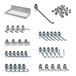 A set of metal hooks and screws for a Triton Products white steel shelf.