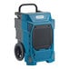 A blue and black Boltic commercial dehumidifier with wheels.