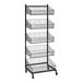A black steel mobile 5-tier rack with dividers.