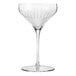 A close-up of a clear Reserve by Libbey Coupe Glass with a stem.