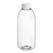 A clear plastic 16 oz. square juice bottle with a white cap.