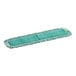 A close-up of a green Lavex microfiber dust mop pad with fringes.