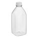 A 32 oz. clear plastic Square Milkman juice bottle with a clear lid.