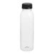 A clear plastic 12 oz. juice bottle with a black cap.