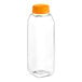 A 10 oz. clear square PET juice bottle with an orange cap.