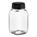 A clear PET square jar with a black lid.